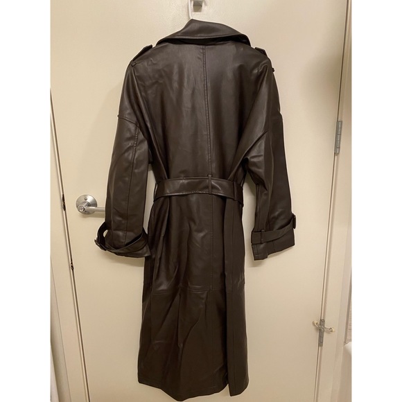 Zara Faux Leather Trench Coat Chocolate Brown - Picture 7 of 10